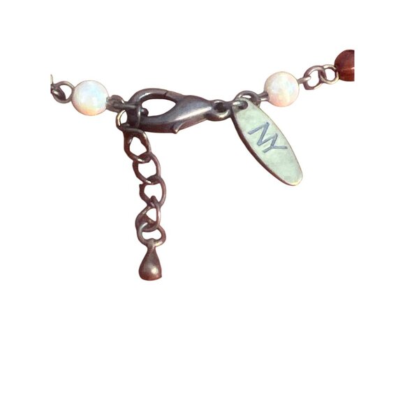 Vintage NY & Co Tigers Eye Pendant Necklace Beads Antique Gold Faux Pearls Adj - Picture 5 of 5